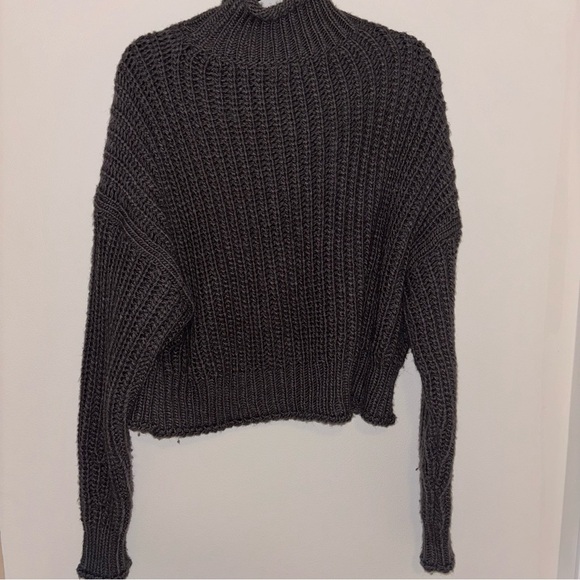 H&M Cropped Dark Grey Knitted Turtle Neck Sweater, Size Medium - Picture 1 of 8